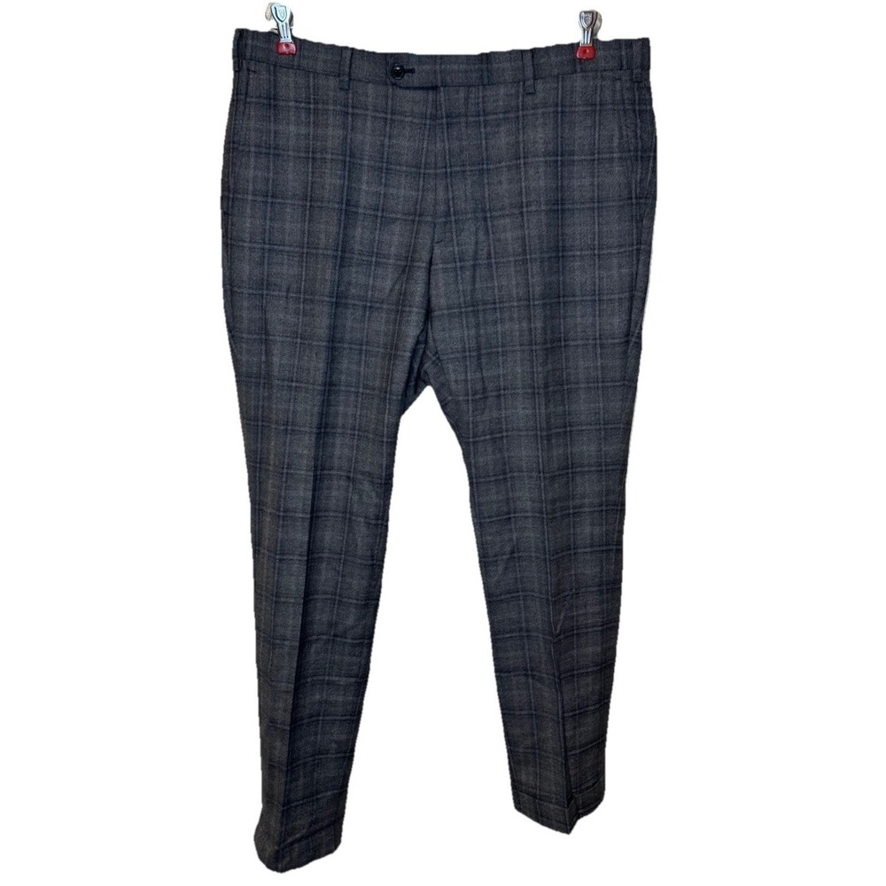 John Varvatos USA Men's Pants 100% Wool Dress Windowpane Bleecker Gray Size 35S